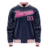 Custom Navy Pink Solid Color Varsity Letterman Jacket JA02240617KZ281