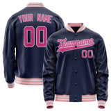 Custom Navy Pink Solid Color Varsity Letterman Jacket