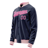 Custom Navy Pink Solid Color Varsity Letterman Jacket JA02240617KZ281