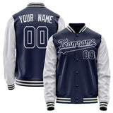 Custom Navy White Solid Color Varsity Letterman Jacket JA02240617KZ284