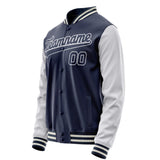 Custom Navy White Solid Color Varsity Letterman Jacket JA02240617KZ284