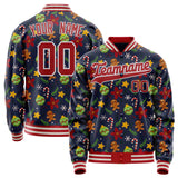 Custom Navy Red Christmas 3D Varsity Letterman Jacket