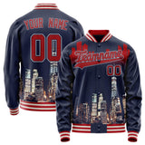 Custom Navy Red 3D Boston Massachusetts City Edition Varsity Letterman Jacket