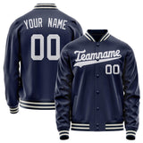 Custom Navy White Solid Color Varsity Letterman Jacket