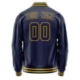 Custom Navy Old-Gold Solid Color Varsity Letterman Jacket JA02240617KZ292