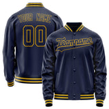 Custom Navy Old-Gold Solid Color Varsity Letterman Jacket