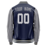 Custom Navy Gray Solid Color Varsity Letterman Jacket JA02240617KZ293