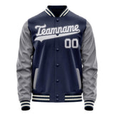 Custom Navy Gray Solid Color Varsity Letterman Jacket JA02240617KZ293