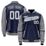 Custom Navy Gray Solid Color Varsity Letterman Jacket