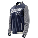 Custom Navy Gray Solid Color Varsity Letterman Jacket JA02240617KZ293