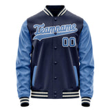 Custom Navy Light-Blue Solid Color Varsity Letterman Jacket JA02240617KZ294