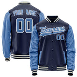 Custom Navy Light-Blue Solid Color Varsity Letterman Jacket