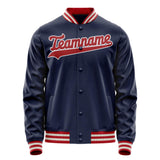 Custom Navy Red Solid Color Varsity Letterman Jacket JA02240617KZ295