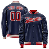 Custom Navy Red Solid Color Varsity Letterman Jacket