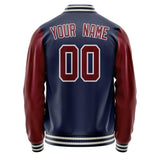 Custom Navy Crimson Solid Color Varsity Letterman Jacket JA02240617KZ297