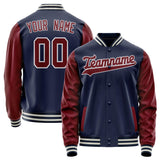 Custom Navy Crimson Solid Color Varsity Letterman Jacket JA02240617KZ297