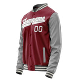 Custom Crimson Gray Solid Color Varsity Letterman Jacket JA02240617KZ511