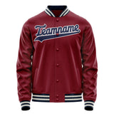 Custom Crimson Navy Solid Color Varsity Letterman Jacket JA02240617KZ513