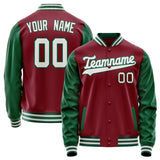 Custom Crimson Kelly-Green Solid Color Varsity Letterman Jacket