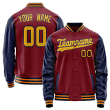 Custom Crimson Navy Solid Color Varsity Letterman Jacket JA02240617KZ516