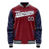 Custom Crimson Navy Solid Color Varsity Letterman Jacket JA02240617KZ520