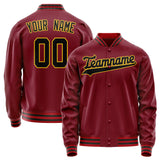 Custom Crimson Black Solid Color Varsity Letterman Jacket JA02240617KZ530