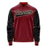 Custom Crimson Black Solid Color Varsity Letterman Jacket JA02240617KZ531