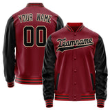 Custom Crimson Black Solid Color Varsity Letterman Jacket