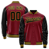 Custom Crimson Black Solid Color Varsity Letterman Jacket JA02240617KZ532