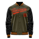 Custom Olive Orange Solid Color Varsity Letterman Jacket JA02240617LH299