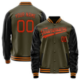 Custom Olive Orange Solid Color Varsity Letterman Jacket JA02240617LH299