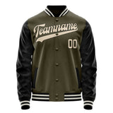 Custom Olive Black Solid Color Varsity Letterman Jacket JA02240617LH305