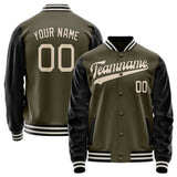 Custom Olive Black Solid Color Varsity Letterman Jacket