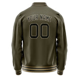 Custom Olive Black Solid Color Varsity Letterman Jacket JA02240617LH306