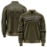 Custom Olive Black Solid Color Varsity Letterman Jacket JA02240617LH306