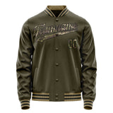 Custom Olive Camo Solid Color Varsity Letterman Jacket JA02240617LH309