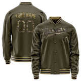 Custom Olive Camo Solid Color Varsity Letterman Jacket JA02240617LH309