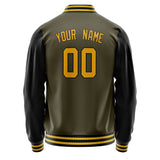 Custom Olive Black Solid Color Varsity Letterman Jacket JA02240617LH310