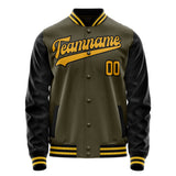 Custom Olive Black Solid Color Varsity Letterman Jacket JA02240617LH310