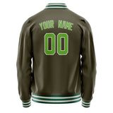 Custom Olive Neon-Green Solid Color Varsity Letterman Jacket JA02240617LH313