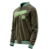 Custom Olive Neon-Green Solid Color Varsity Letterman Jacket JA02240617LH313