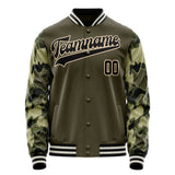 Custom Olive Camo Solid Color Varsity Letterman Jacket JA02240617LH318