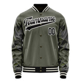 Custom Olive Black Solid Color Varsity Letterman Jacket JA02240617LH320