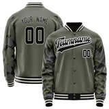 Custom Olive Black Solid Color Varsity Letterman Jacket