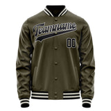 Custom Olive Black Solid Color Varsity Letterman Jacket JA02240617LH321