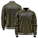 Custom Olive Black Solid Color Varsity Letterman Jacket