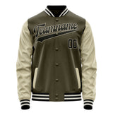 Custom Olive Cream Solid Color Varsity Letterman Jacket JA02240617LH324