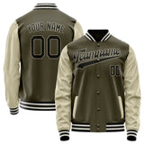 Custom Olive Cream Solid Color Varsity Letterman Jacket