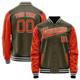 Custom Olive Orange Solid Color Varsity Letterman Jacket