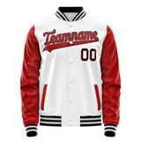 Custom White Red Solid Color Varsity Letterman Jacket JA02240617LH447